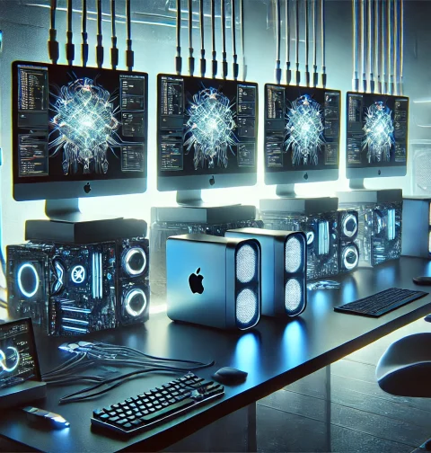 اتصال ۴ مک مینی با Thunderbolt 5 برای پردازش هوش مصنوعی